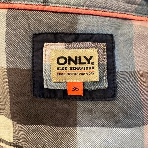 Only Blue Behavior Pastel Plaid Shirt Womens Size 36 Button Down Long Sleeve - Picture 4 of 6